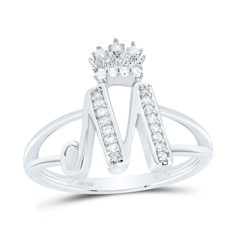 Sterling Silver Diamond Initial Crown Ladies Wedding Engagement Anniversary Ring