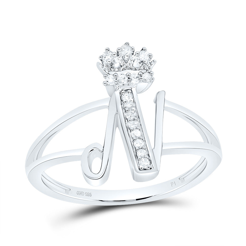Sterling Silver Diamond Initial Crown Ladies Wedding Engagement Anniversary Ring