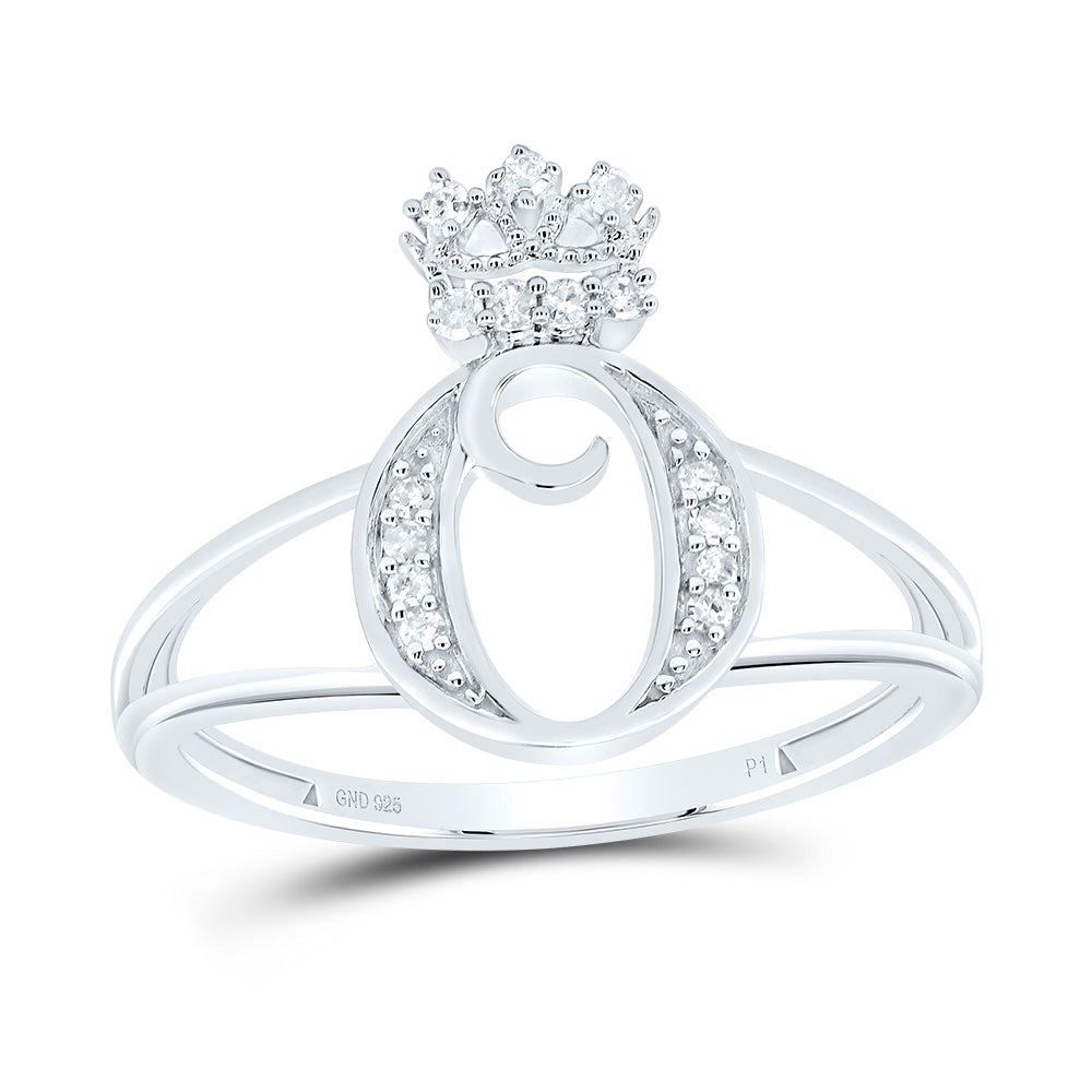 Sterling Silver Diamond Initial Crown Ladies Wedding Engagement Anniversary Ring