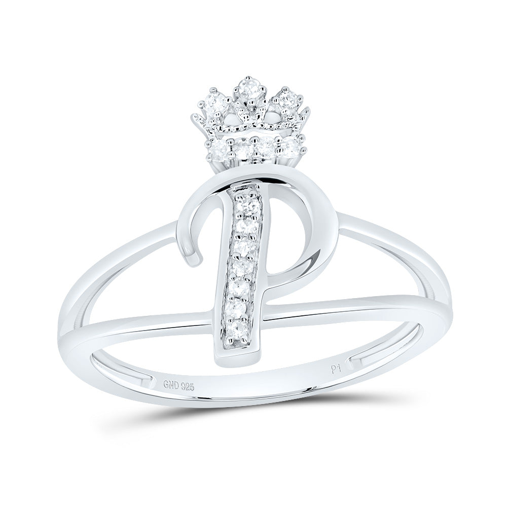 Sterling Silver Diamond Initial Crown Ladies Wedding Engagement Anniversary Ring