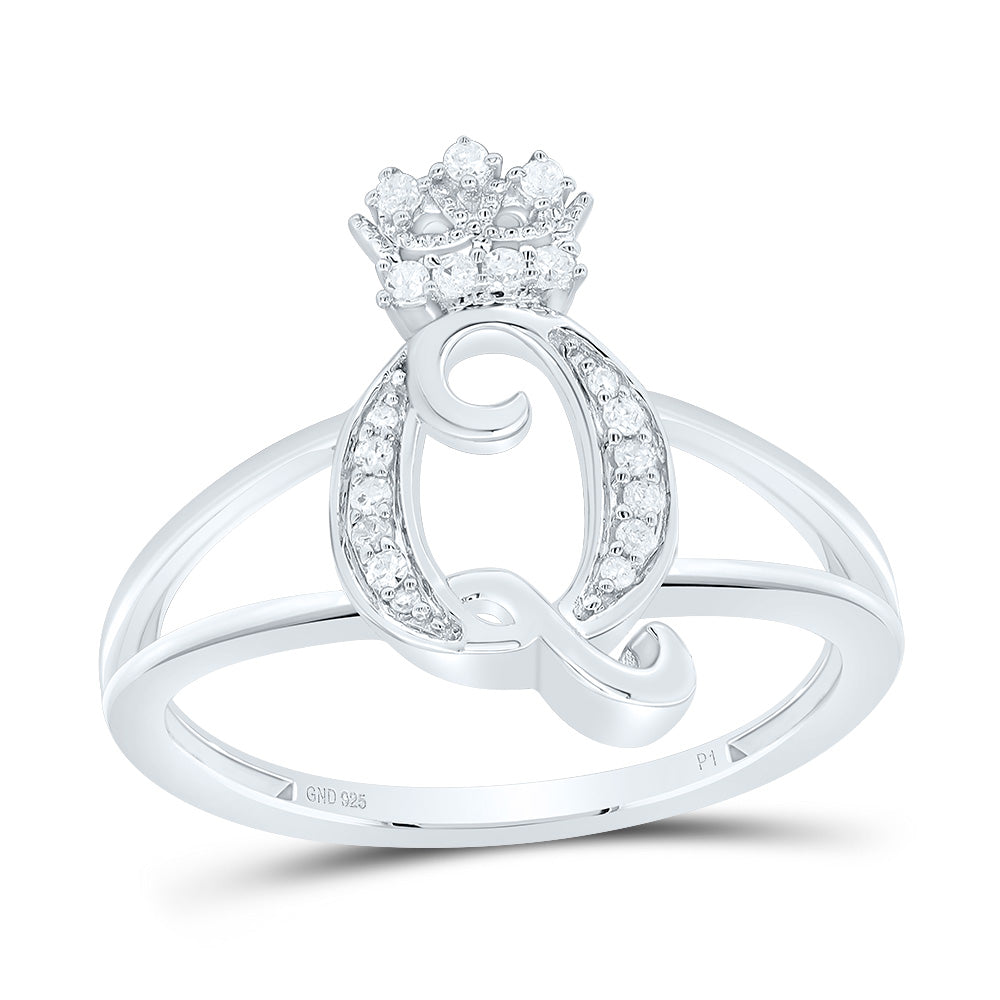 Sterling Silver Diamond Initial Crown Ladies Wedding Engagement Anniversary Ring