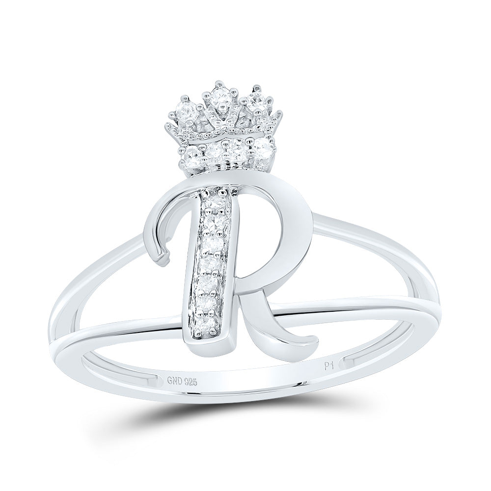Sterling Silver Diamond Initial Crown Ladies Wedding Engagement Anniversary Ring