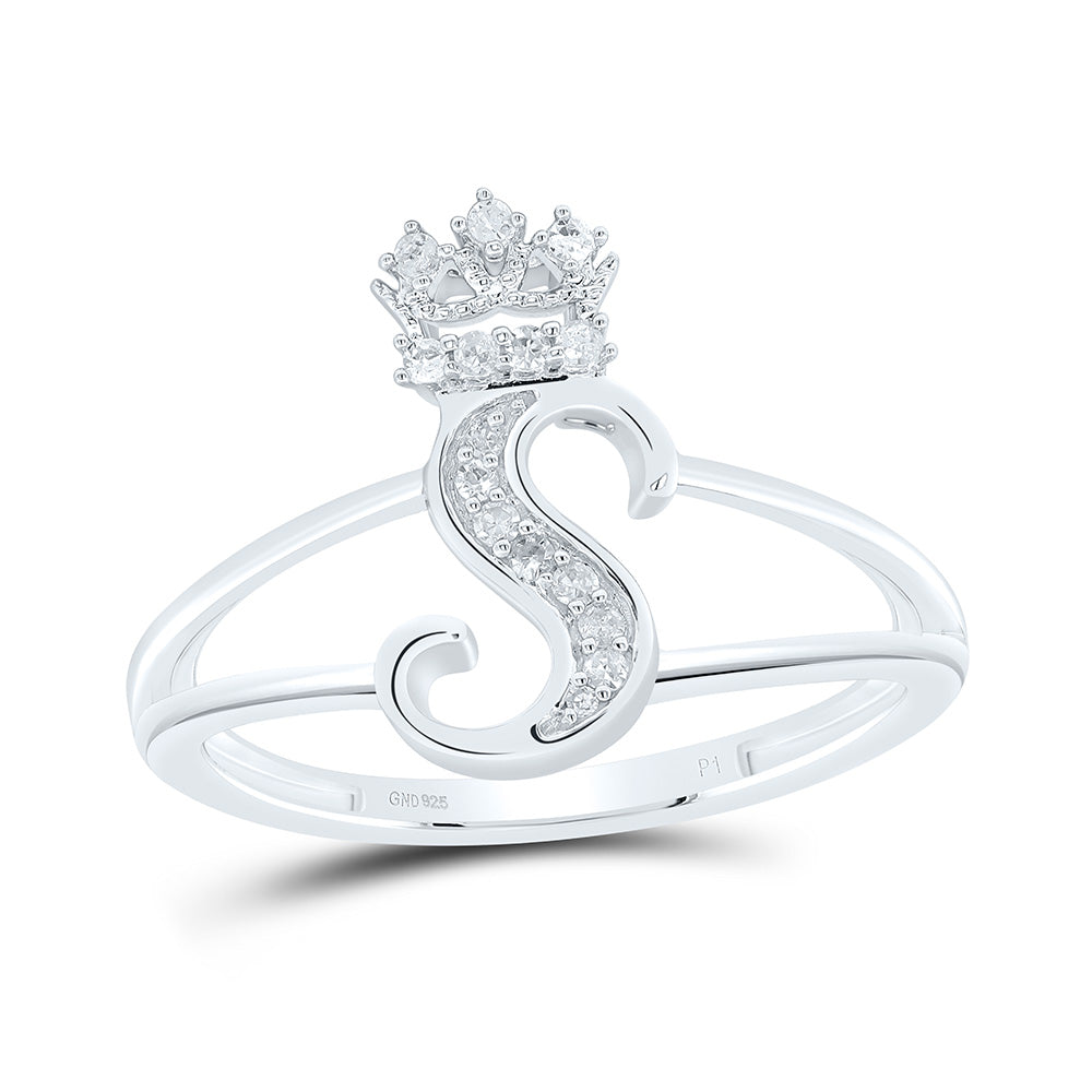 Sterling Silver Diamond Initial Crown Ladies Wedding Engagement Anniversary Ring
