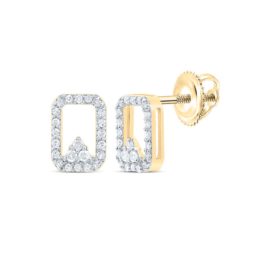 10kt Yellow Gold 1/6 Cttw Diamond Emerald Stud Earring