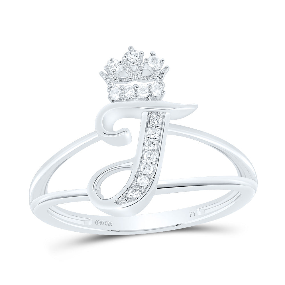 Sterling Silver Diamond Initial Crown Ladies Wedding Engagement Anniversary Ring