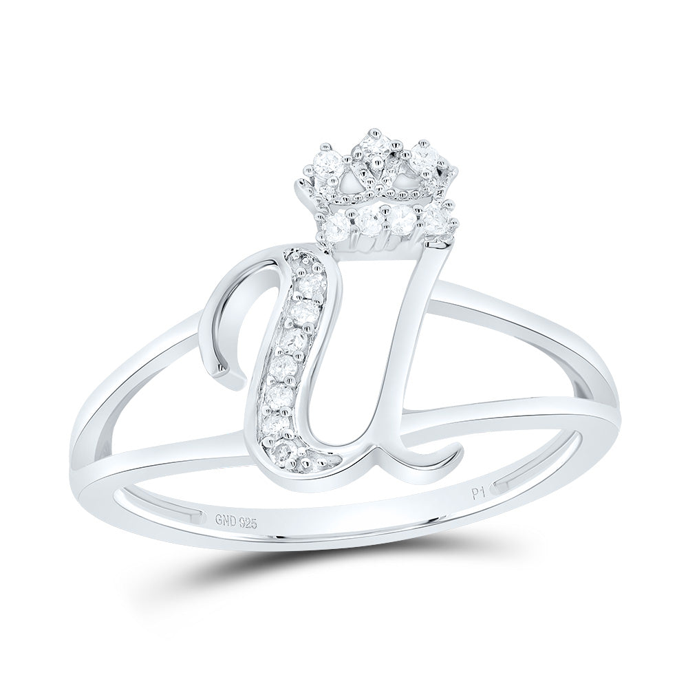 Sterling Silver Diamond Initial Crown Ladies Wedding Engagement Anniversary Ring