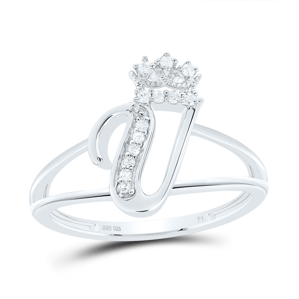 Sterling Silver Diamond Initial Crown Ladies Wedding Engagement Anniversary Ring