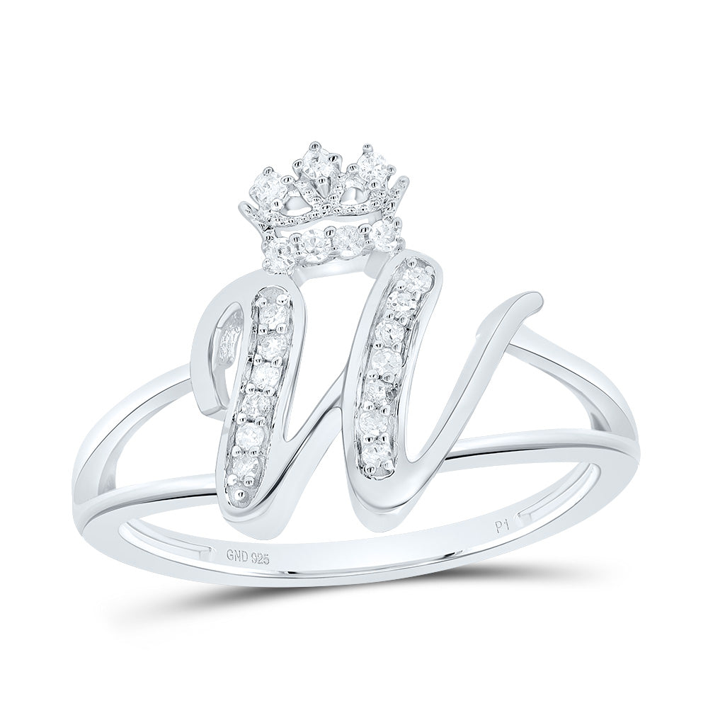 Sterling Silver Diamond Initial Crown Ladies Wedding Engagement Anniversary Ring