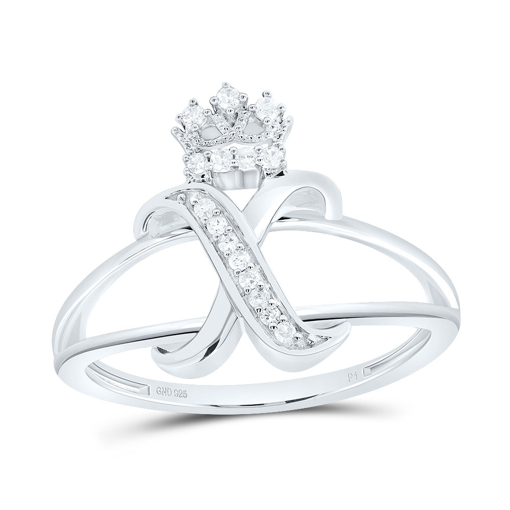 Sterling Silver Diamond Initial Crown Ladies Wedding Engagement Anniversary Ring