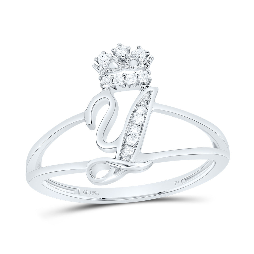 Sterling Silver Diamond Initial Crown Ladies Wedding Engagement Anniversary Ring
