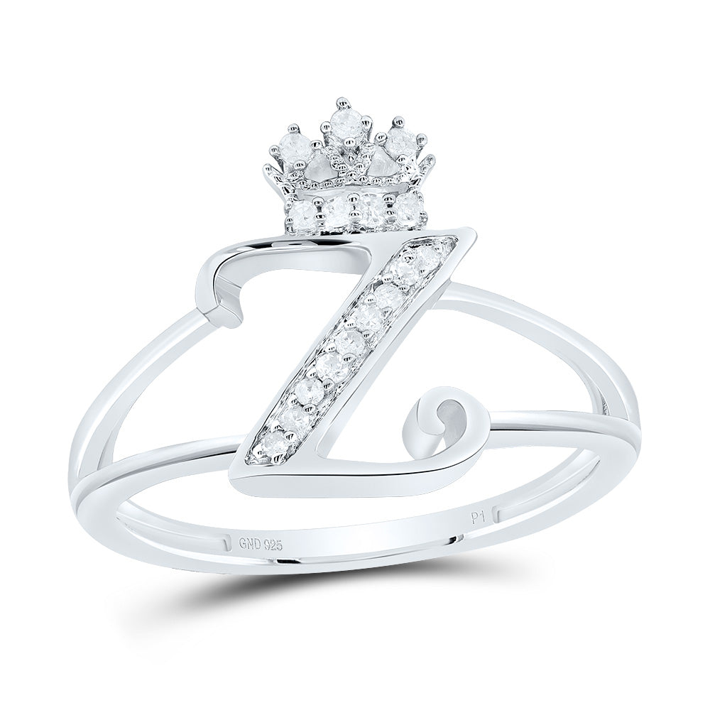 Sterling Silver Diamond Initial Crown Ladies Wedding Engagement Anniversary Ring