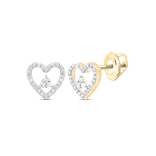 10kt Yellow Gold 1/5 Cttw Natural Diamond Heart Stud Earring