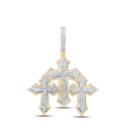 10kt Yellow Gold 1 1/4 Cttw Diamond Three Cross Mens Charm