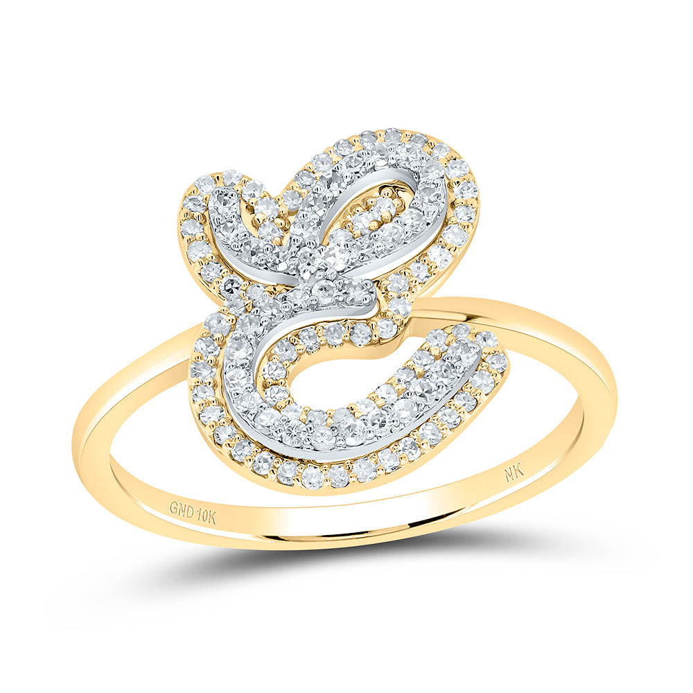 10kt Yellow Gold Diamond Fashion Initial Ladies Wedding Engagement Anniversary Ring