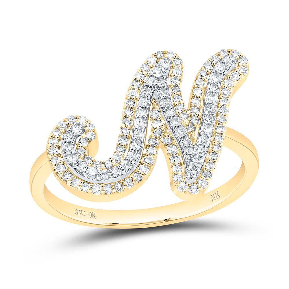 10kt Yellow Gold Diamond Fashion Initial Ladies Wedding Engagement Anniversary Ring
