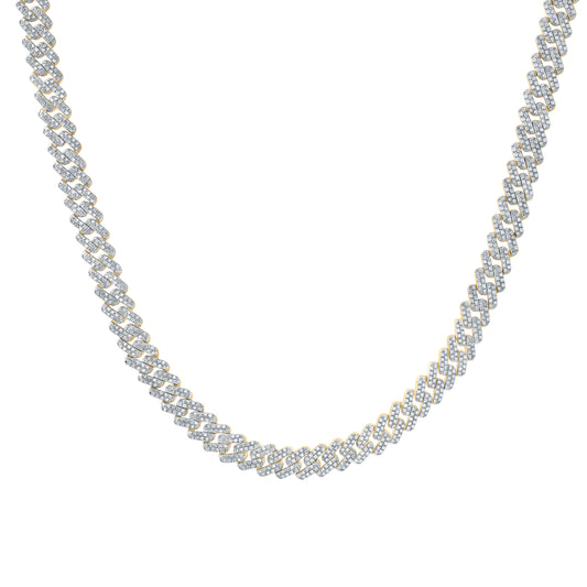 Yellow-tone Sterling 6 Cttw- Natural Diamond 9mm Cuban Men's Chain, Length: 22 Inch