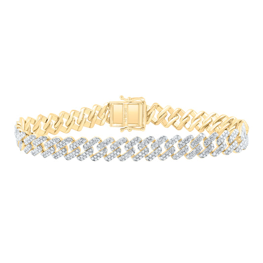 Yellow-tone Sterling 3 1/4 Cttw Natural Diamond 9mm Cuban Men's Bracelet, Length: 8 Inch