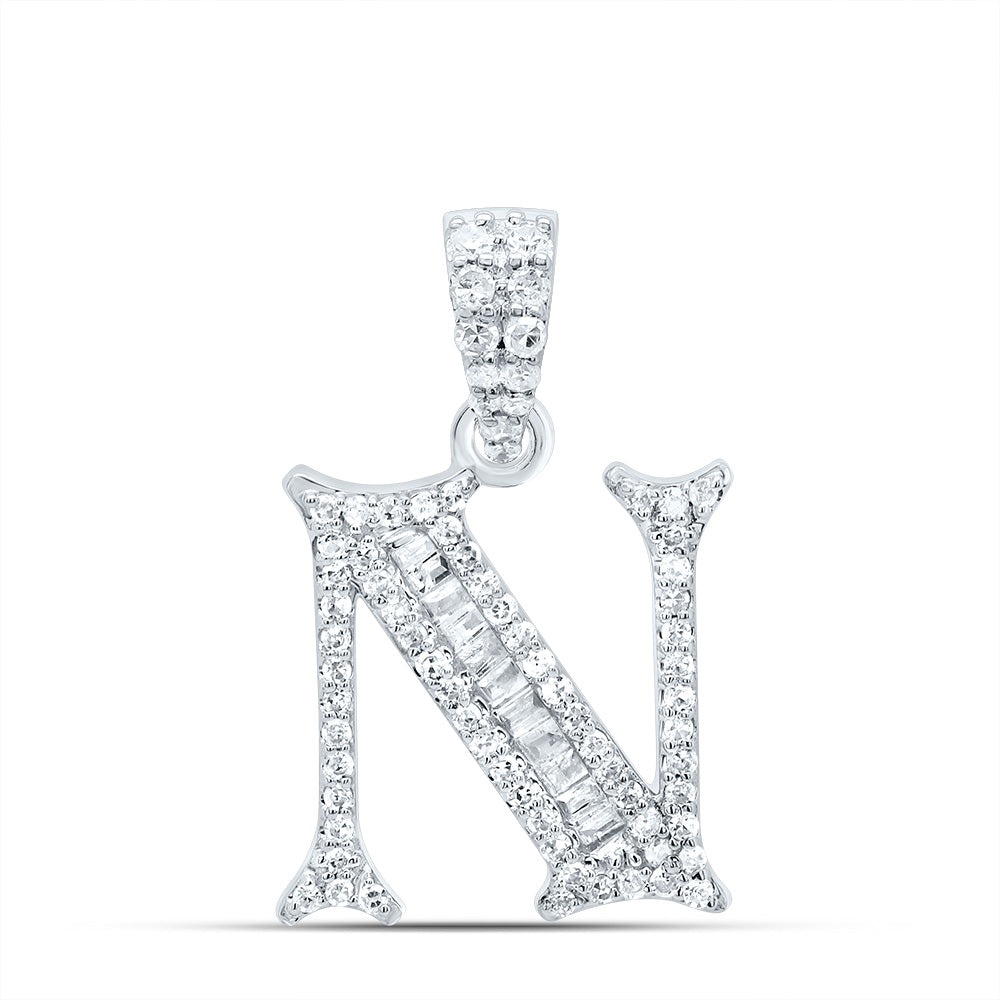 10kt Yellow Or White Gold Diamond Initial Baguette Pendant