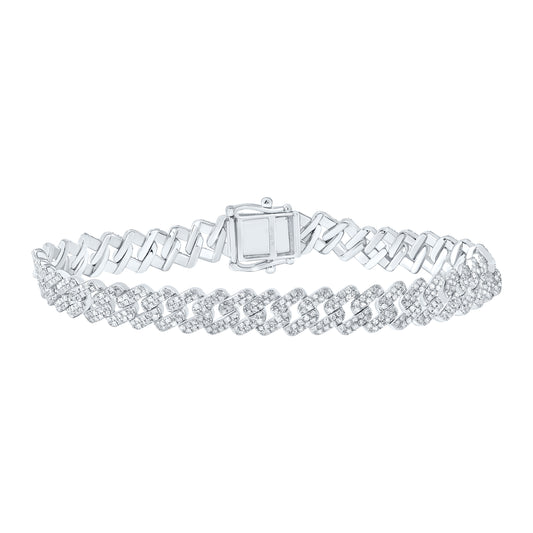 Sterling Silver 3 1/4 Cttw Diamond 9mm Cuban Men's Bracelet, Length: 8 Inch