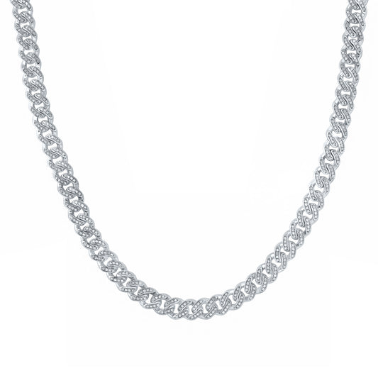 Sterling Silver 2 1/2 Cttw Diamond 8.00mm Cuban Men's Chain, Length: 22 Inch