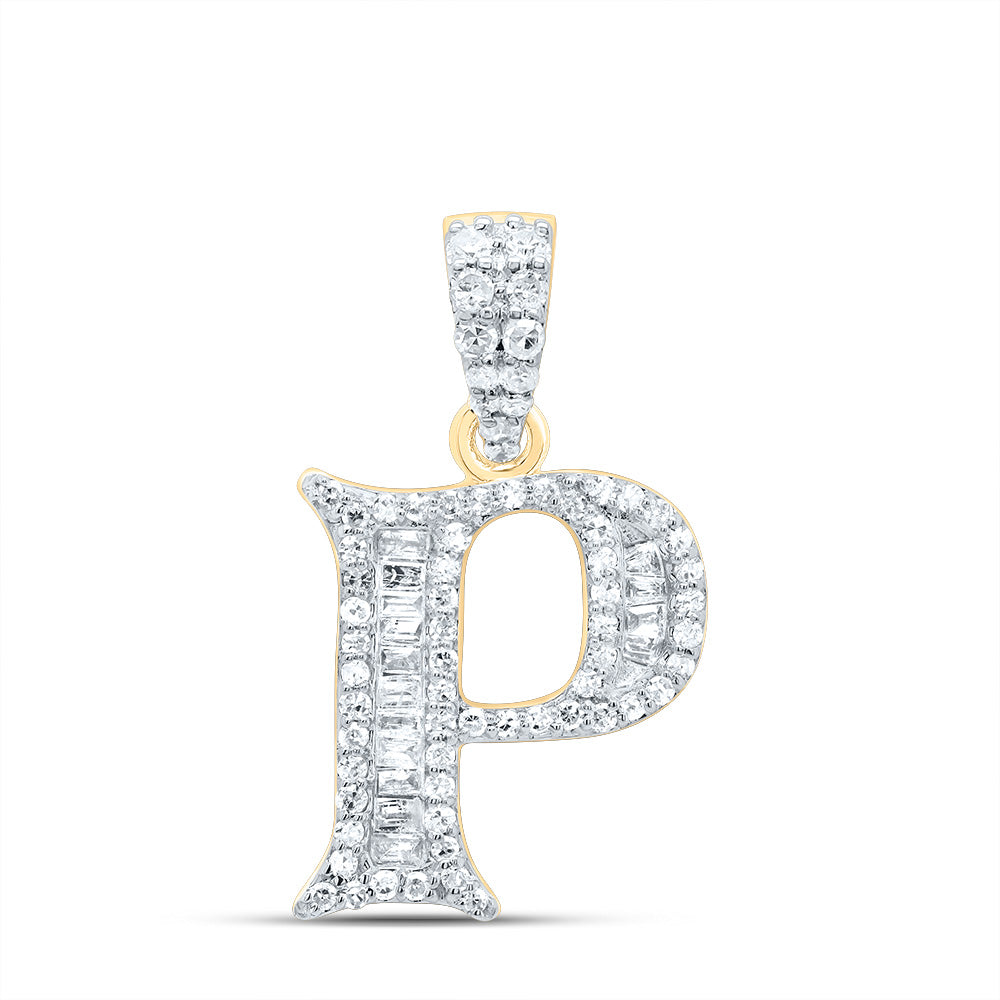 10kt Yellow Or White Gold Diamond Initial Baguette Pendant