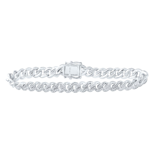 Sterling Silver 1 Cttw Diamond 8.00mm Cuban Men's Bracelet, Length: 8 Inch