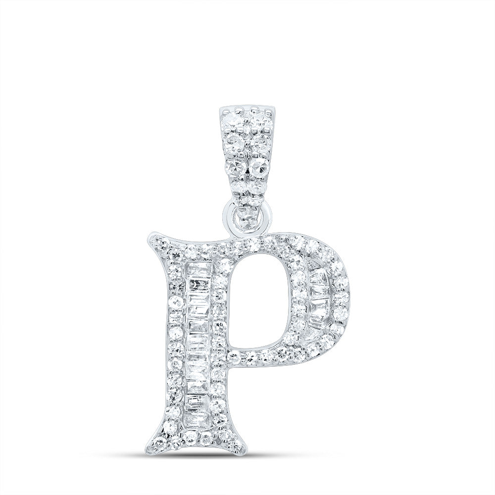 10kt Yellow Or White Gold Diamond Initial Baguette Pendant