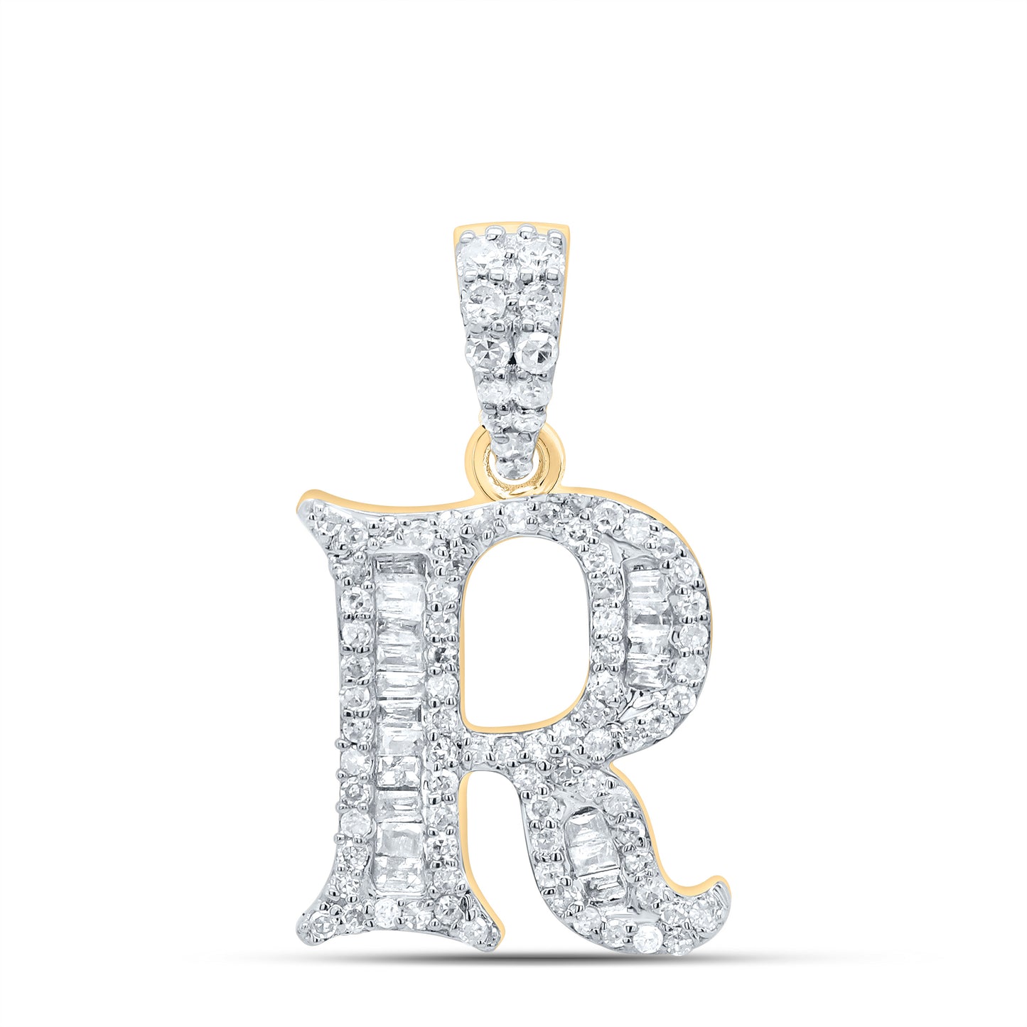 10kt Yellow Or White Gold Diamond Initial Baguette Pendant