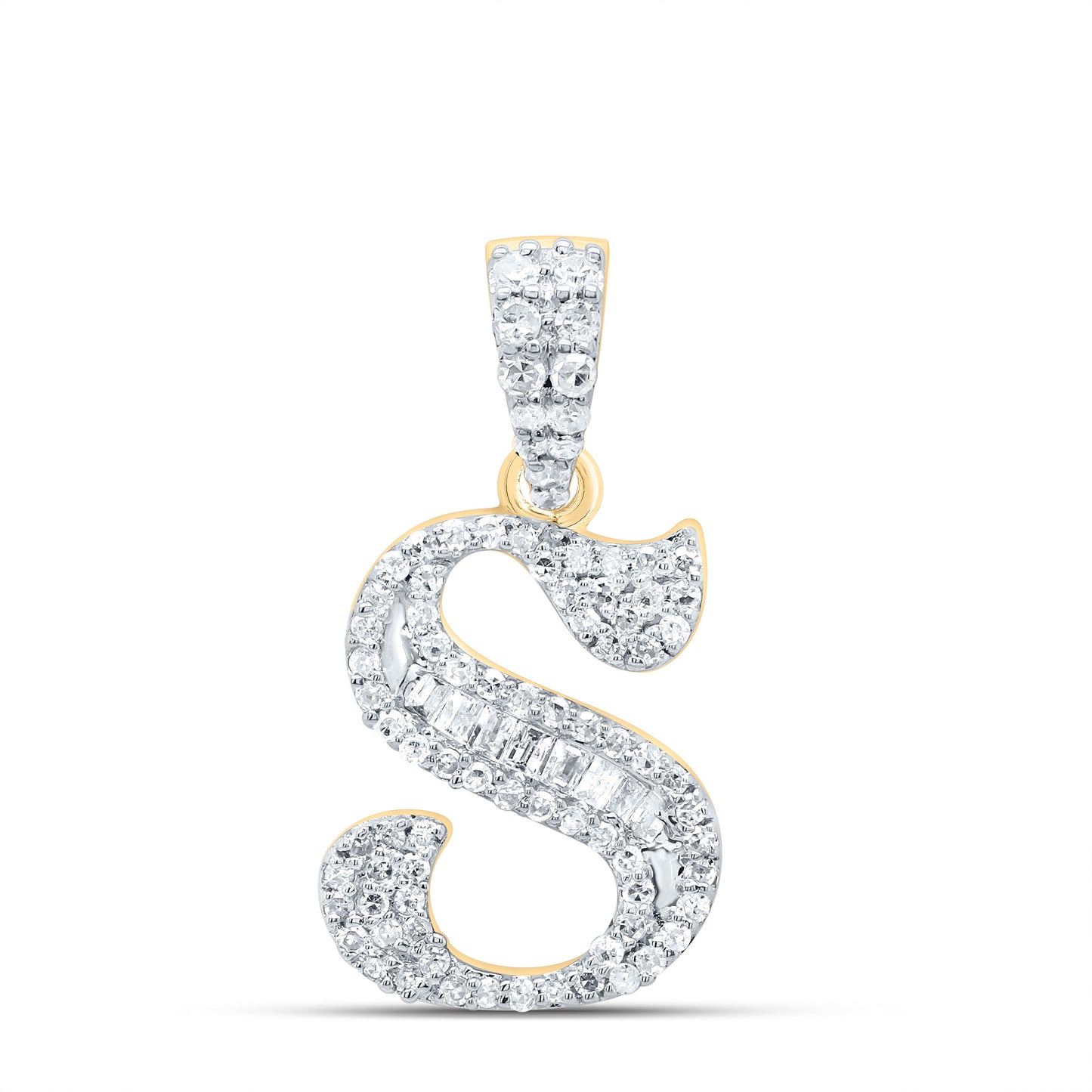 10kt Yellow Or White Gold Diamond Initial Baguette Pendant