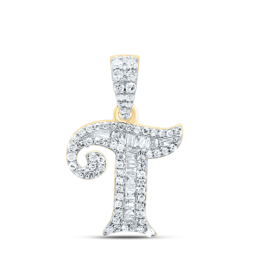 10kt Yellow Or White Gold Diamond Initial Baguette Pendant