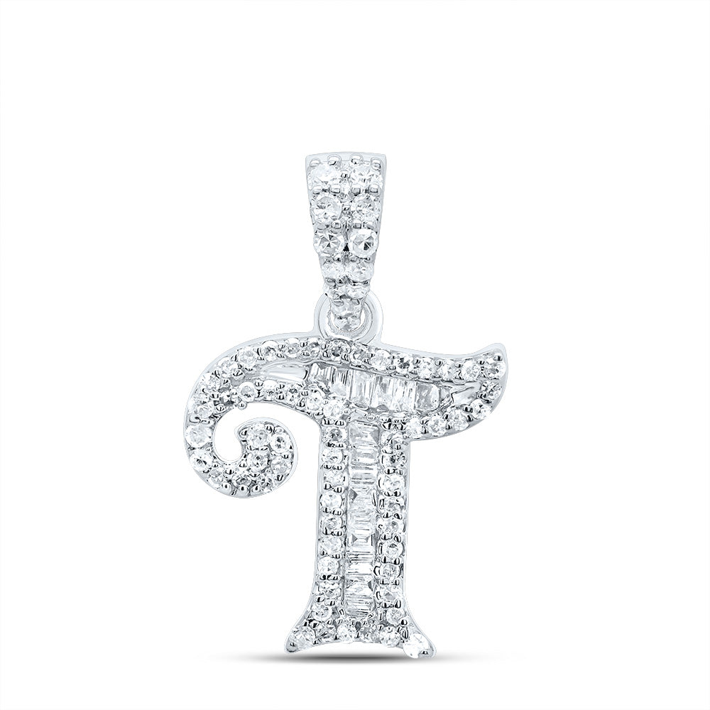 10kt Yellow Or White Gold Diamond Initial Baguette Pendant