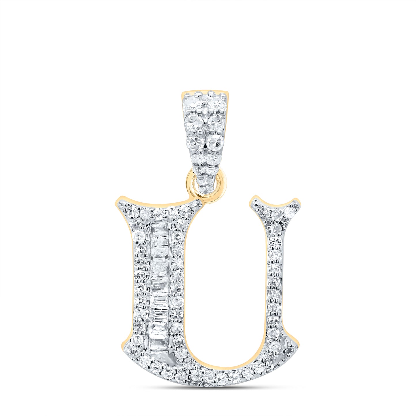 10kt Yellow Or White Gold Diamond Initial Baguette Pendant