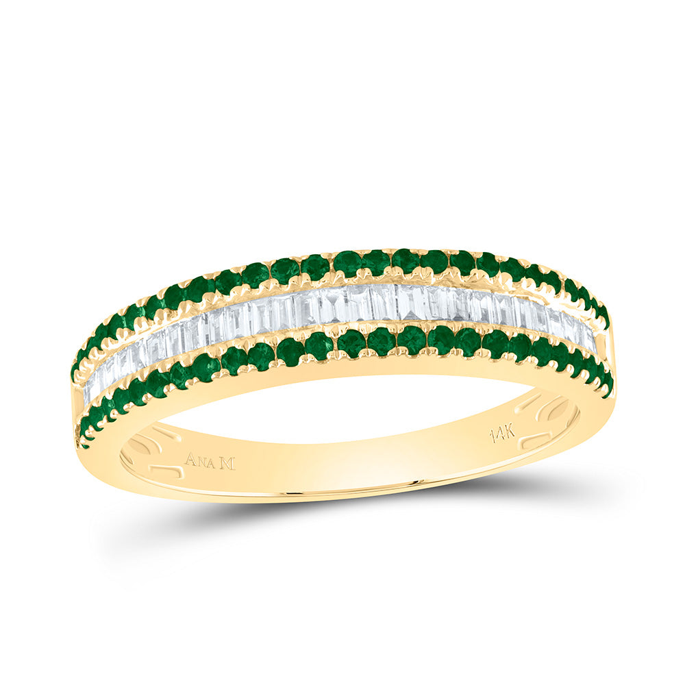 14kt Yellow Gold 1/5 Cttw Diamond Ana M Baguette 1/4 Cttw Round Emerald Natural Gem Bridal Wedding Engagement Anniversary Womens Band, Women Size: 5-9
