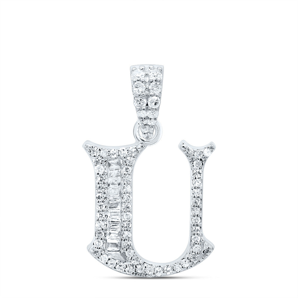 10kt Yellow Or White Gold Diamond Initial Baguette Pendant