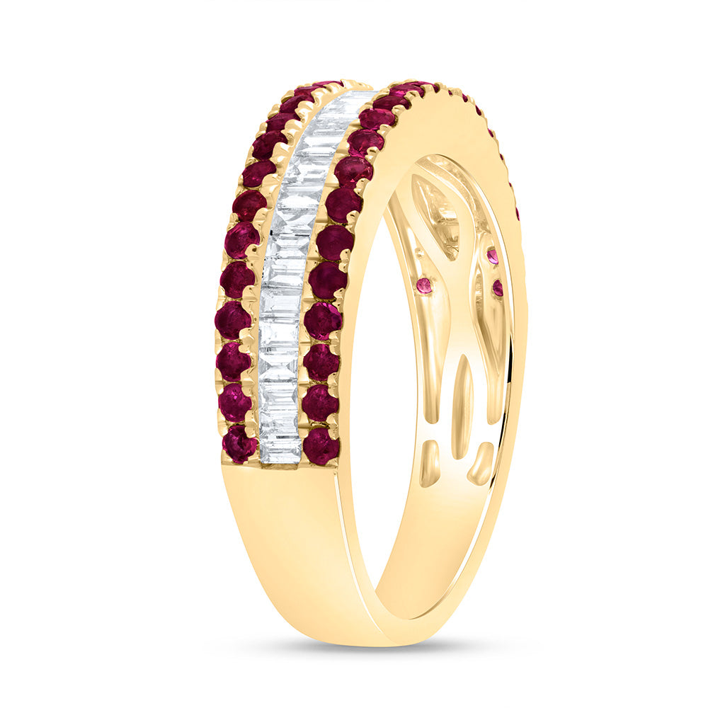 14kt Yellow Gold 3/8 Cttw Diamond Ana M Baguette 5/8 Cttw Round Ruby Natural Gem Bridal Wedding Engagement Anniversary Womens Band, Women Size: 5-9