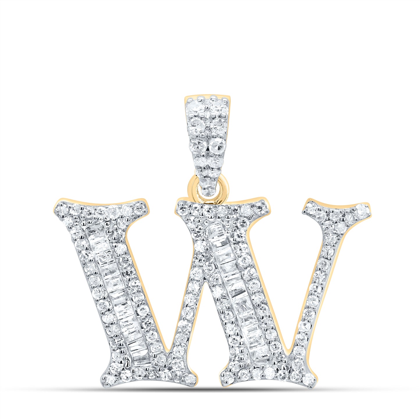 10kt Yellow Or White Gold Diamond Initial Baguette Pendant