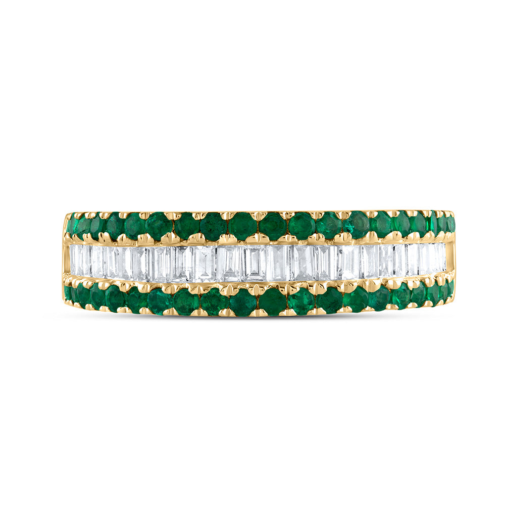 14kt Yellow Gold 3/8 Cttw Diamond Ana M Baguette 1/2 Cttw Round Emerald Natural Gem Bridal Wedding Engagement Anniversary Womens Band, Women Size: 5-9