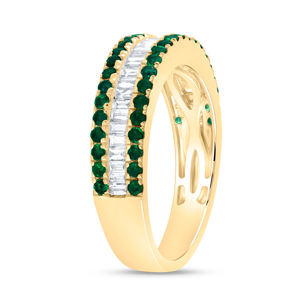 14kt Yellow Gold 3/8 Cttw Diamond Ana M Baguette 1/2 Cttw Round Emerald Natural Gem Bridal Wedding Engagement Anniversary Womens Band, Women Size: 5-9