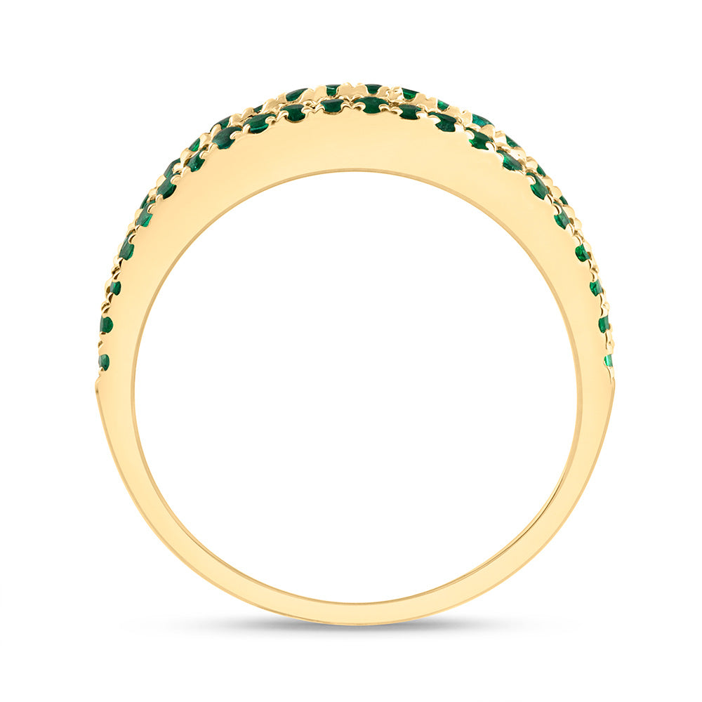 14kt Yellow Gold 3/8 Cttw Diamond Ana M Baguette 1/2 Cttw Round Emerald Natural Gem Bridal Wedding Engagement Anniversary Womens Band, Women Size: 5-9