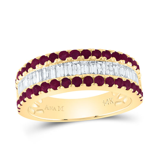14kt Yellow Gold 3/4 Cttw Diamond Ana M Baguette 7/8 Cttw Round Ruby Natural Gem Bridal Wedding Engagement Anniversary Womens Band, Women Size: 5-9