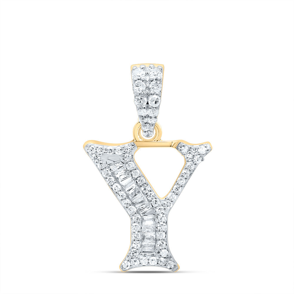 10kt Yellow Or White Gold Diamond Initial Baguette Pendant