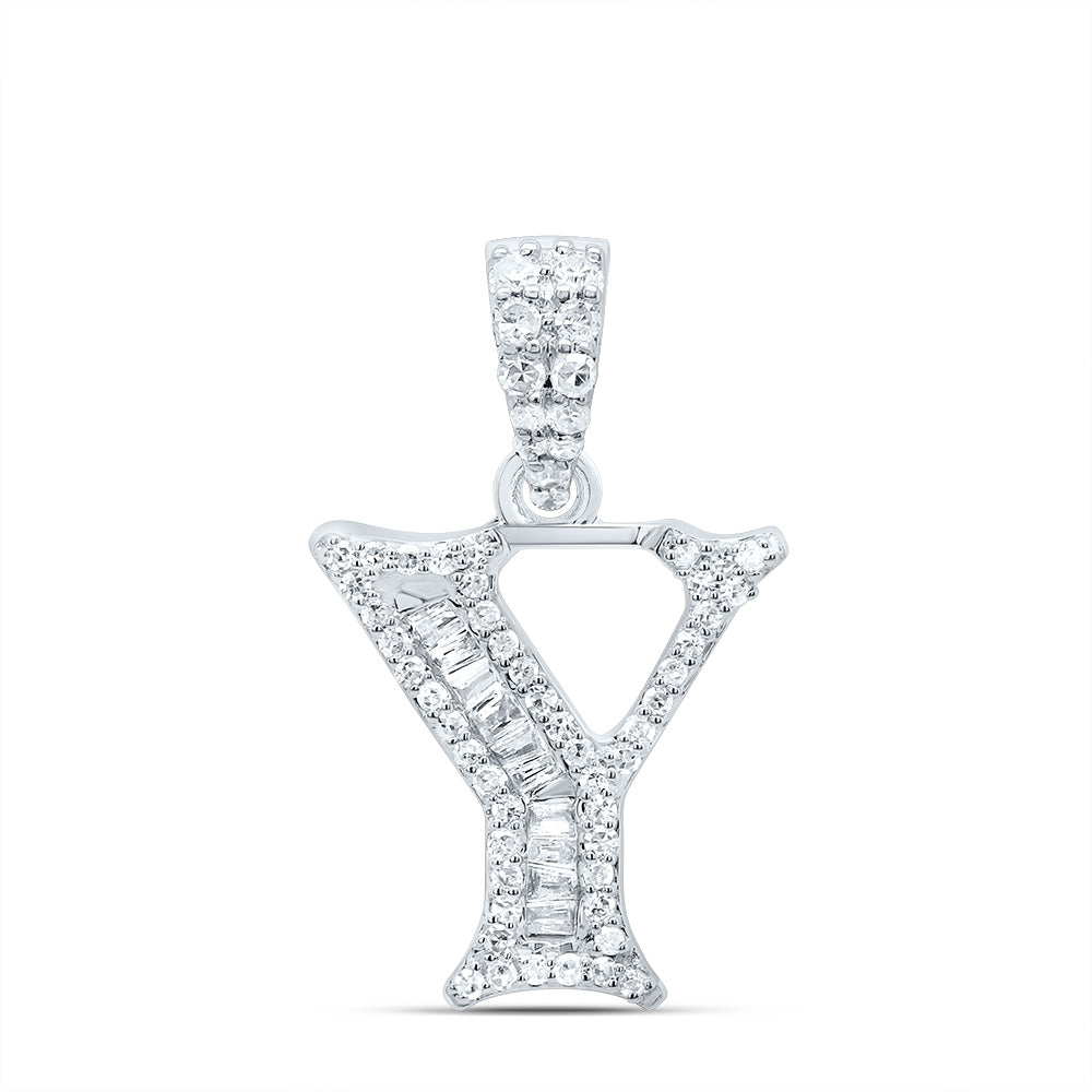 10kt Yellow Or White Gold Diamond Initial Baguette Pendant