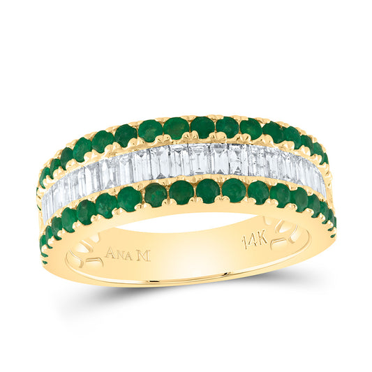 14kt Yellow Gold 3/4 Cttw Diamond Ana M Baguette 7/8 Cttw Round Emerald Natural Gem Bridal Wedding Engagement Anniversary Womens Band, Women Size: 5-9
