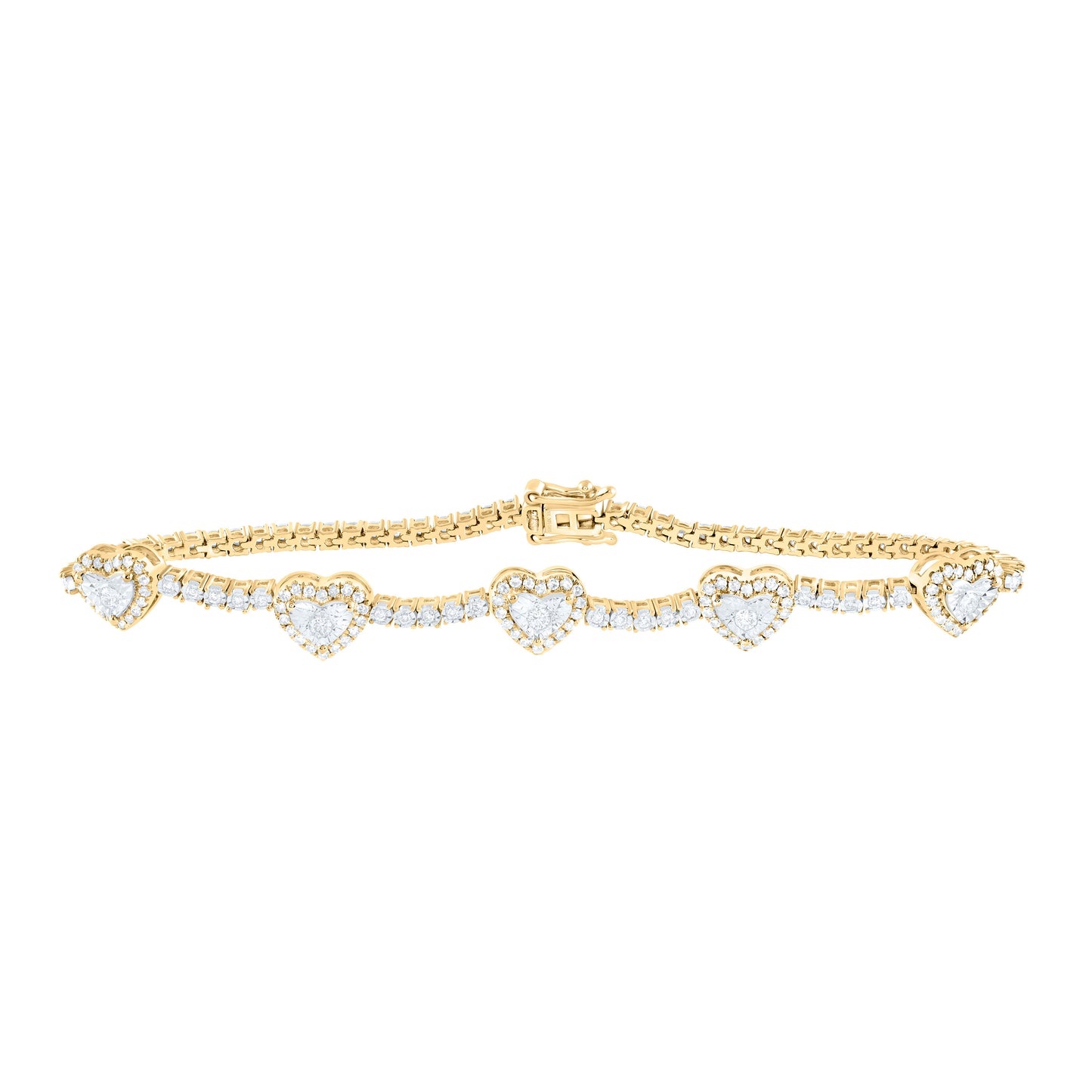 10kt Yellow Gold 1 Cttw Natural Diamond Fashion Heart Tennis Bracelet, Length: 7 Inch