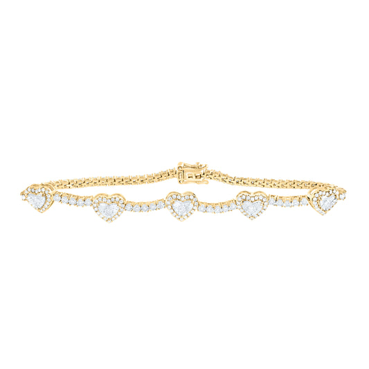 10kt Yellow Gold 1 Cttw Natural Diamond Fashion Heart Tennis Bracelet, Length: 7 Inch