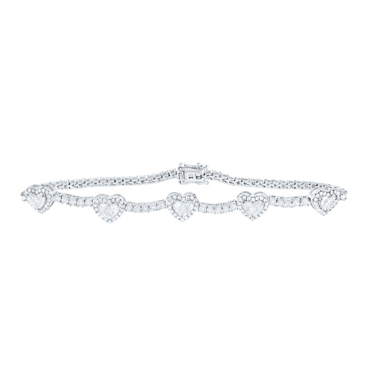 10kt White Gold 1 Cttw Natural Diamond Fashion Heart Tennis Bracelet, Length: 7 Inch