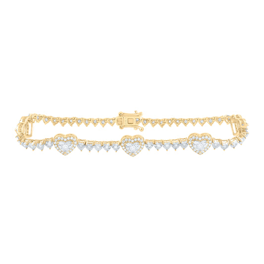 10kt Yellow Gold 1 Cttw Natural Diamond Fashion Heart Tennis Bracelet, Length: 7 Inch