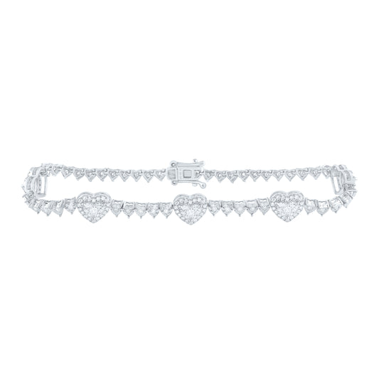 10K White Gold 1 Ctw Natural Diamond Fashion Heart Tennis Bracelet (7 Inch)
