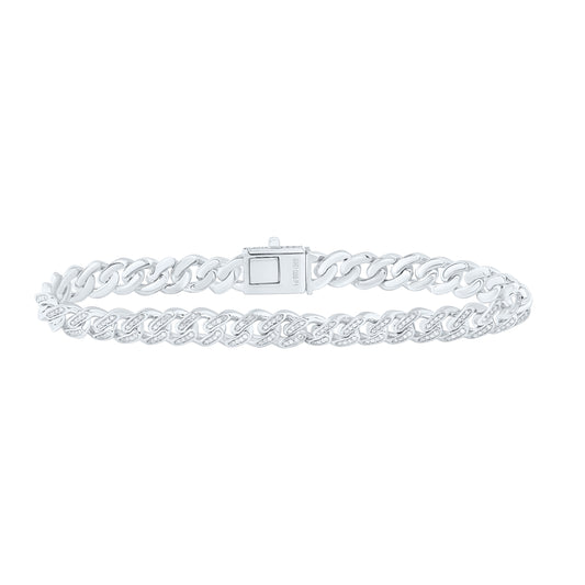Sterling Silver 1 1/2 Cttw Diamond 8.00mm Cuban Men's Bracelet, Length: 8 Inch