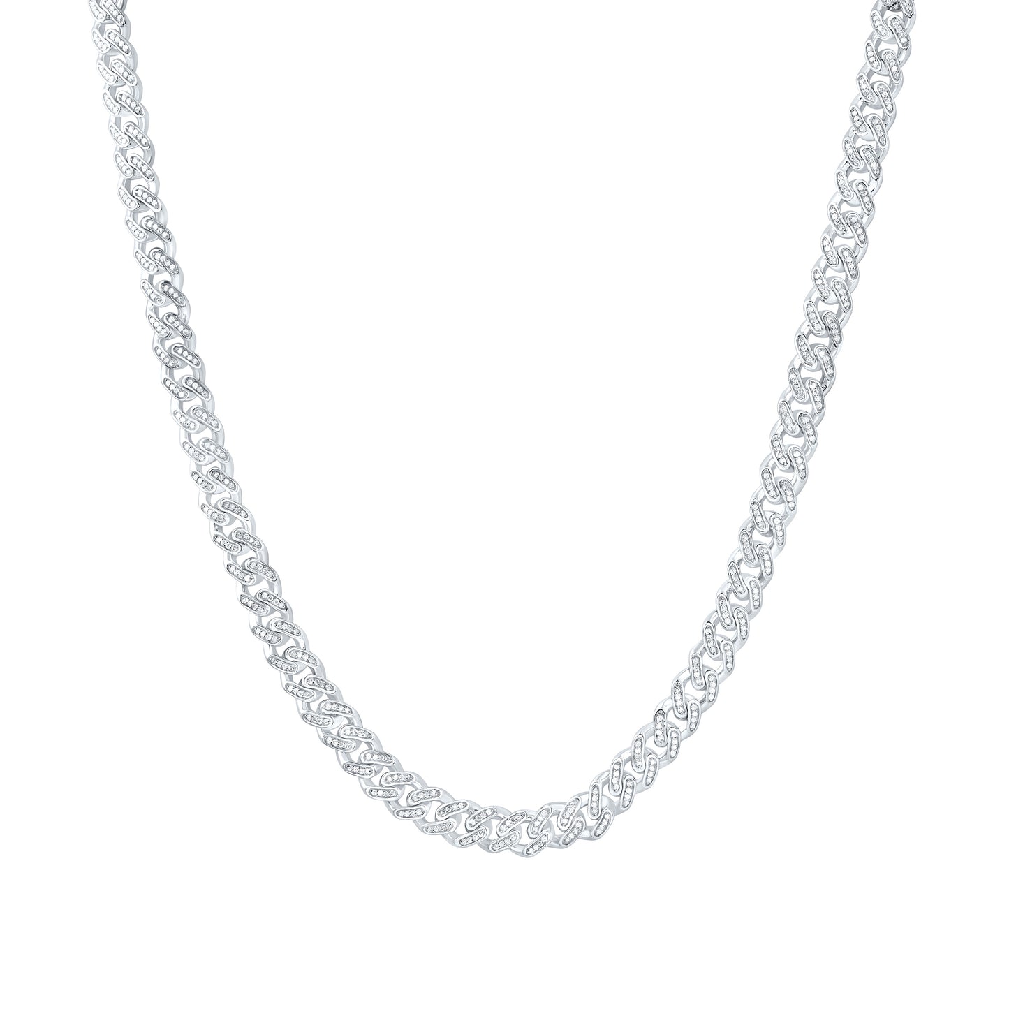 Sterling Silver 3 1/2 Cttw Diamond 8.00mm Cuban Men's Chain, Length: 22 Inch